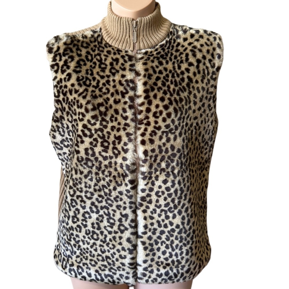Kathie Lee Collection Vintage Animal Cheetah Print Faux Fur Vest with Collar